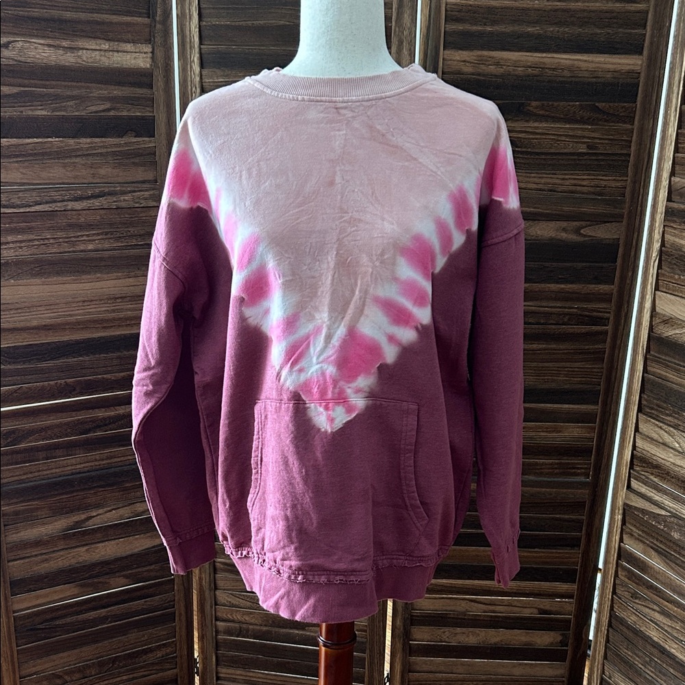 BP Tie-Dye Crew Neck Sweater in Pink and White